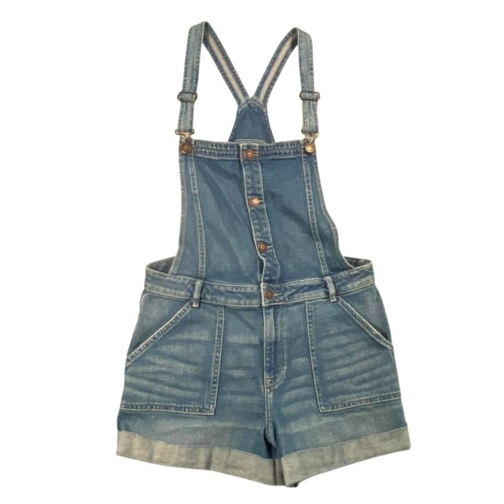 Hollister High-Rise Mom Short Overalls Blue Denim Size L 90s vibe Y2K Mom Fit‎